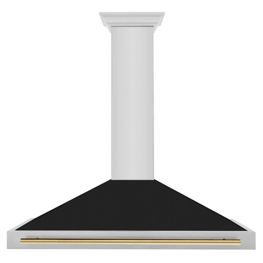 ZLINE Autograph Edition 48 in. Stainless Steel Range Hood with Black Matte Shell and Accent Handle (KB4STZ-BLM48) front.