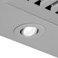 ZLINE Autograph Edition 48 in. Stainless Steel Range Hood with Black Matte Shell and Accent Handle (KB4STZ-BLM48) built-in LED light close-up.
