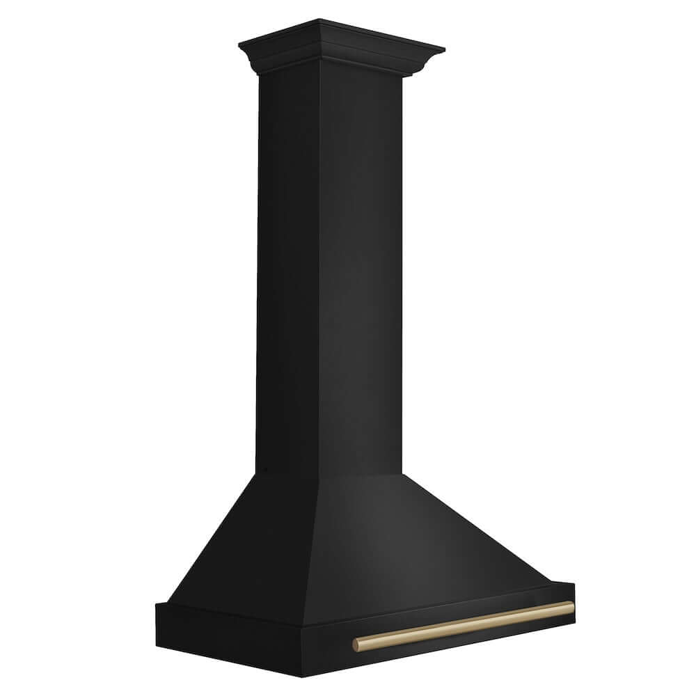 ZLINE Autograph Edition 30 in. Black Stainless Steel Wall Mount Range Hood With Champagne Bronze Handle (BSKB4Z-30) side.