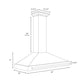 ZLINE Autograph Edition 48 in. Black Stainless Steel Wall Mount Range Hood With Polished Gold Handle (BSKB4Z-48-G) dimensional diagram.