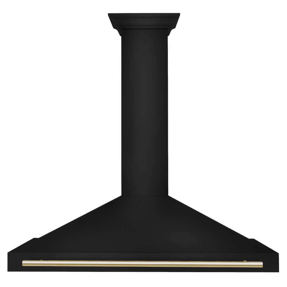 ZLINE Autograph Edition 48 in. Black Stainless Steel Wall Mount Range Hood With Polished Gold Handle (BSKB4Z-48-G) front.