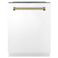 ZLINE Autograph Edition 36 in. Kitchen Package with Stainless Steel Dual Fuel Range with White Matte Door, Range Hood and Dishwasher with Champagne Bronze Accents (3AKP-RAWMRHDWM36-CB)