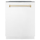 ZLINE Autograph Edition 24 in. Monument Series 3rd Rack Top Touch Control Tall Tub Dishwasher in White Matte with Polished Gold Handle, 45dBa (DWMTZ-WM-24-G)