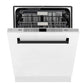 ZLINE Autograph Edition 30 in. Kitchen Package with Stainless Steel Dual Fuel Range with White Matte Door, Range Hood and Dishwasher with Matte Black Accents (3AKP-RAWMRHDWM30-MB)