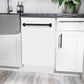 ZLINE Autograph Edition 18 in. Tallac Series 3rd Rack Top Control Built-In Dishwasher in White Matte with Matte Black Handle, 51dBa (DWVZ-WM-18-MB) built-in to white cabinets with granite countertops in a luxury kitchen.