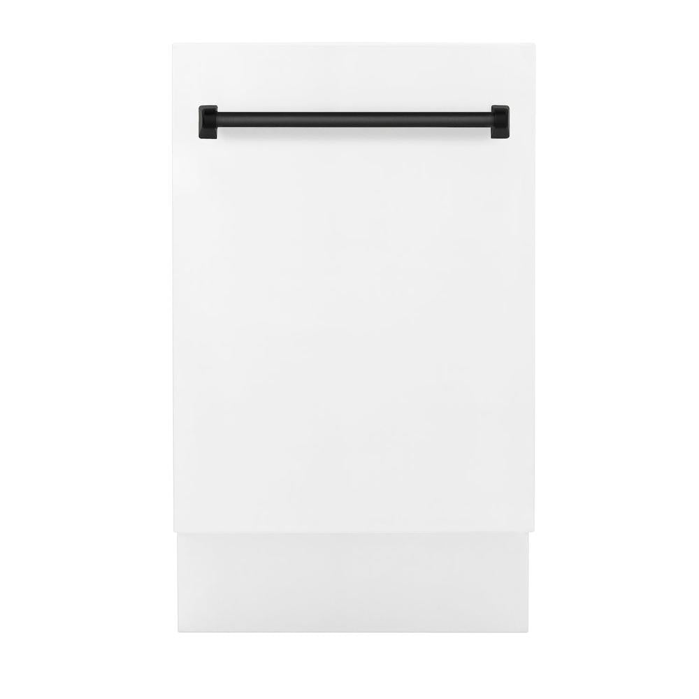 ZLINE Autograph Edition 18 in. Tallac Series 3rd Rack Top Control Built-In Dishwasher in White Matte with Matte Black Handle, 51dBa (DWVZ-WM-18-MB) 