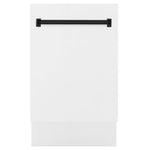 ZLINE Autograph Edition 18 in. Tallac Series 3rd Rack Top Control Built-In Dishwasher in White Matte with Matte Black Handle, 51dBa (DWVZ-WM-18-MB) front, closed.