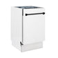 ZLINE Autograph Edition 18 in. Tallac Series 3rd Rack Top Control Built-In Dishwasher in White Matte with Matte Black Handle, 51dBa (DWVZ-WM-18-MB) side, closed.