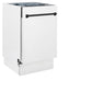 ZLINE Autograph Edition 18 in. Tallac Series 3rd Rack Top Control Built-In Dishwasher in White Matte with Matte Black Handle, 51dBa (DWVZ-WM-18-MB) front, closed.