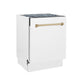 ZLINE Autograph Edition 24 in. Tallac Series 3rd Rack Top Control Built-In Tall Tub Dishwasher in White Matte with Champagne Bronze Handle, 51dBa (DWVZ-WM-24-CB) side, closed.