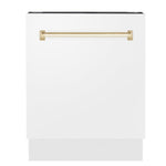 ZLINE Autograph Edition 24 in. Tallac Series 3rd Rack Top Control Built-In Tall Tub Dishwasher in White Matte with Polished Gold Handle, 51dBa (DWVZ-WM-24-G) 
