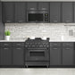 ZLINE Black Stainless Steel Over the Range Microwave in a modern kitchen above matching Black Stainless Steel Range front.