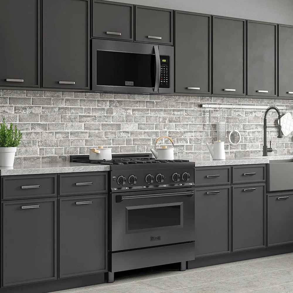 ZLINE Recirculating Over the Range Convection Microwave Oven with Charcoal Filters in Black Stainless Steel (MWO-OTRCF-30-BS) 