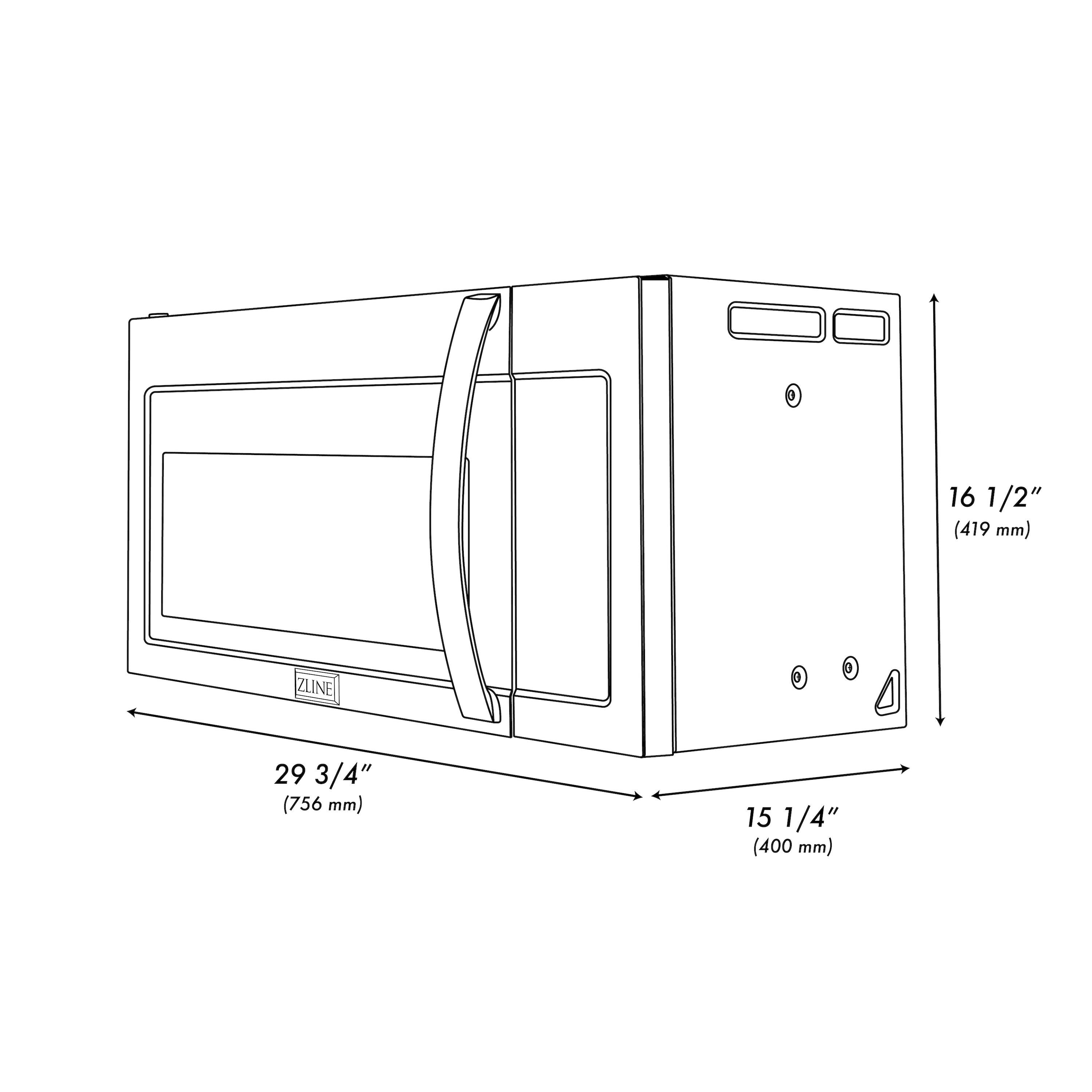 ZLINE 30" Over-the-Range Microwave Oven dimensional diagram.