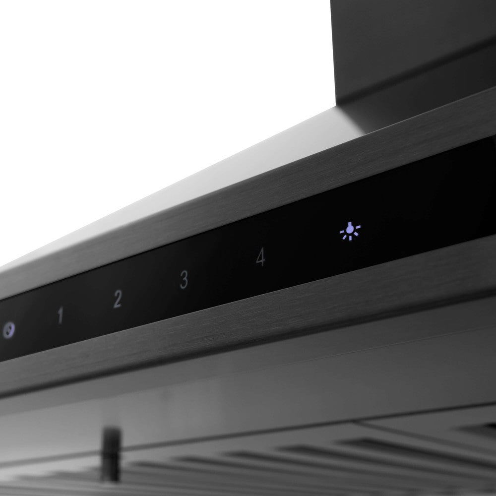 ZLINE Black Stainless Steel Range Hood features easy-to-use button controls.