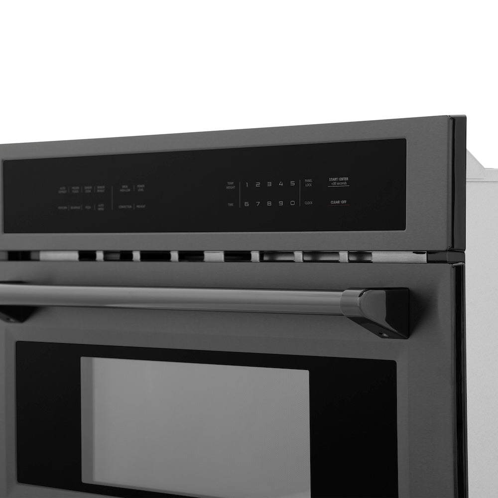 ZLINE 30 in. 1.6 cu ft. Black Stainless Steel Built-in Convection Microwave Oven (MWO-30-BS) handle and controls