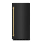 ZLINE Autograph Edition 15 in. Touchstone Clear Cube Ice Maker with Drain Pump and Black Stainless Steel Door with Polished Gold Helix Handle (ICCDZ-BS-15-KG) front.