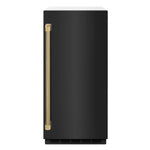 ZLINE Autograph Edition 15 in. Touchstone Gourmet Ice Maker with Drain Pump and Black Stainless Steel Door with Polished Gold Helix Handle (IGMDZ-BS-15-KG) front.
