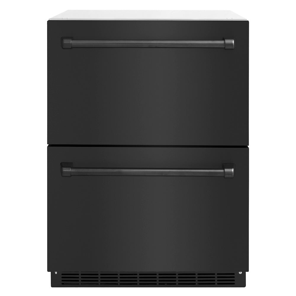 ZLINE 24 in. Touchstone 168 Can Outdoor-Rated Dual Refrigerator Drawer with Black Stainless Steel Doors (RDSO-BS-24) main image.