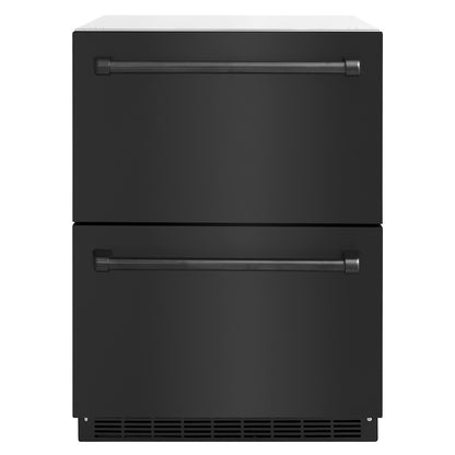 ZLINE 24 in. Touchstone 168 Can Outdoor-Rated Dual Refrigerator Drawer with Black Stainless Steel Doors (RDSO-BS-24) main image.