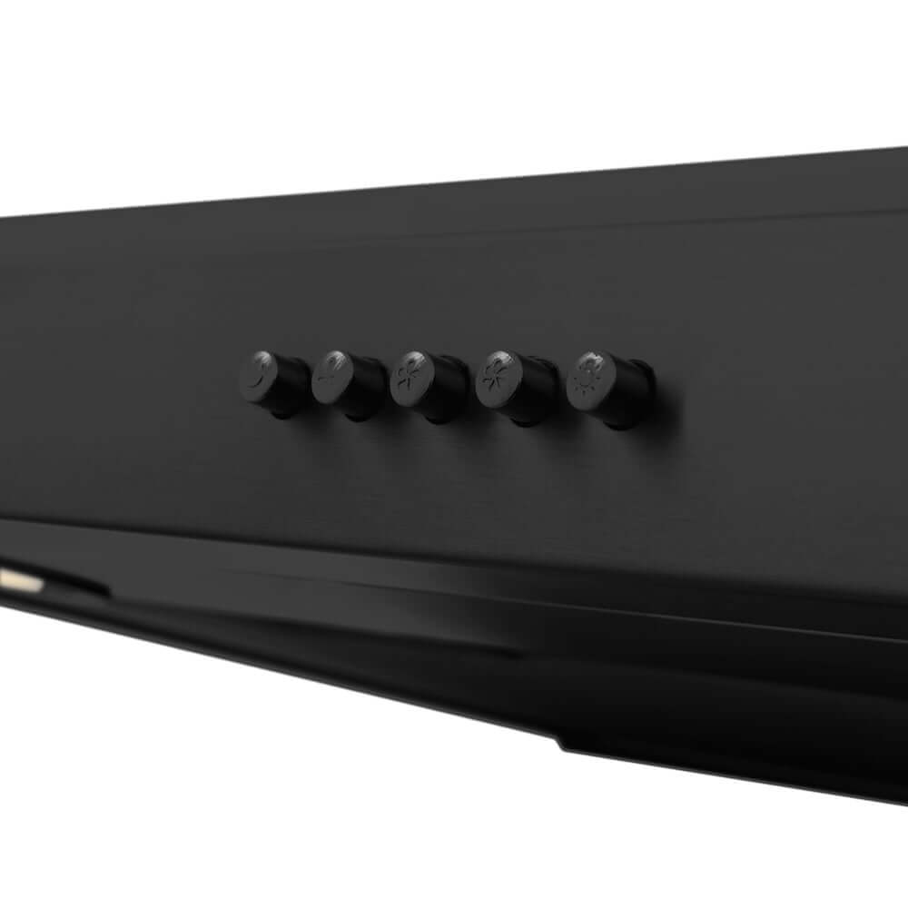 ZLINE 30 in. 400 CFM Ducted Under Cabinet Range Hood in Black Stainless Steel (BS617-30) close-up details, fan and light buttons.