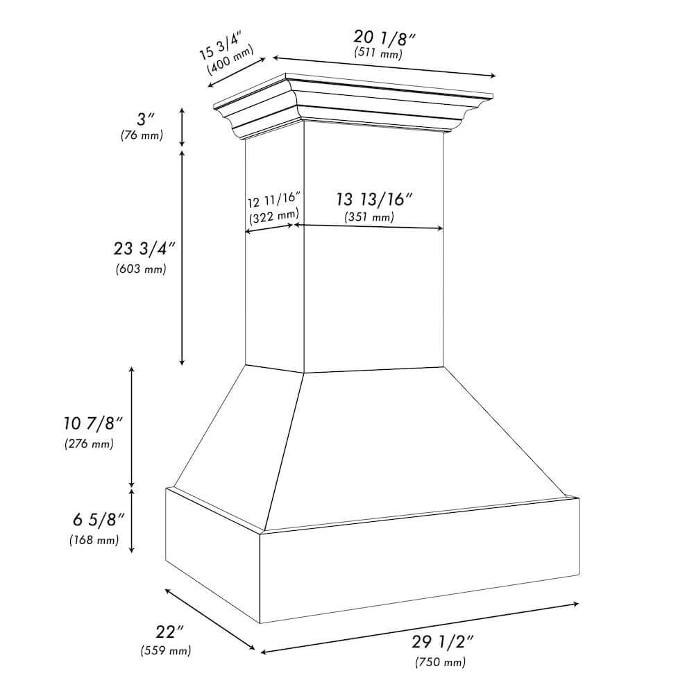 ZLINE Wooden Wall Mount Range Hood in Rustic Black Finish with Size Options (355CC)