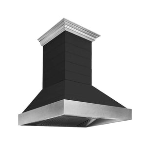 ZLINE Wooden Wall Mount Range Hood in Rustic Shiplap Black Finish with Stainless Steel Accents with Size Options (365CC) main image.