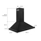 ZLINE Convertible Vent Wall Mount Range Hood in Black Stainless Steel (BSKBN) dimensional diagram.