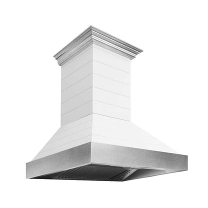 ZLINE Wooden Wall Mount Range Hood in Rustic Shiplap Bright White Finish with Stainless Steel Accents with Size Options (365WW)