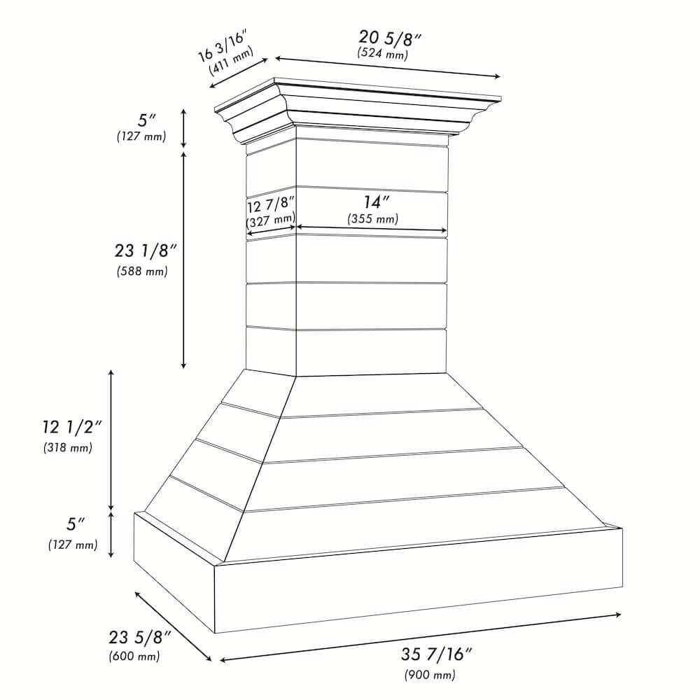 ZLINE Wooden Wall Mount Range Hood in Rustic Shiplap Bright White Finish with Stainless Steel Accents with Size Options (365WW)