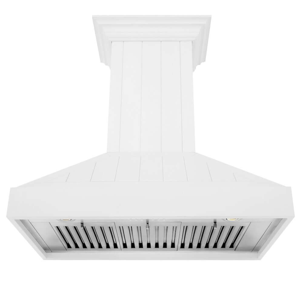 ZLINE Wooden Wall Mount Range Hood in Shiplap Bright White Finish with Size Options (KPWW)