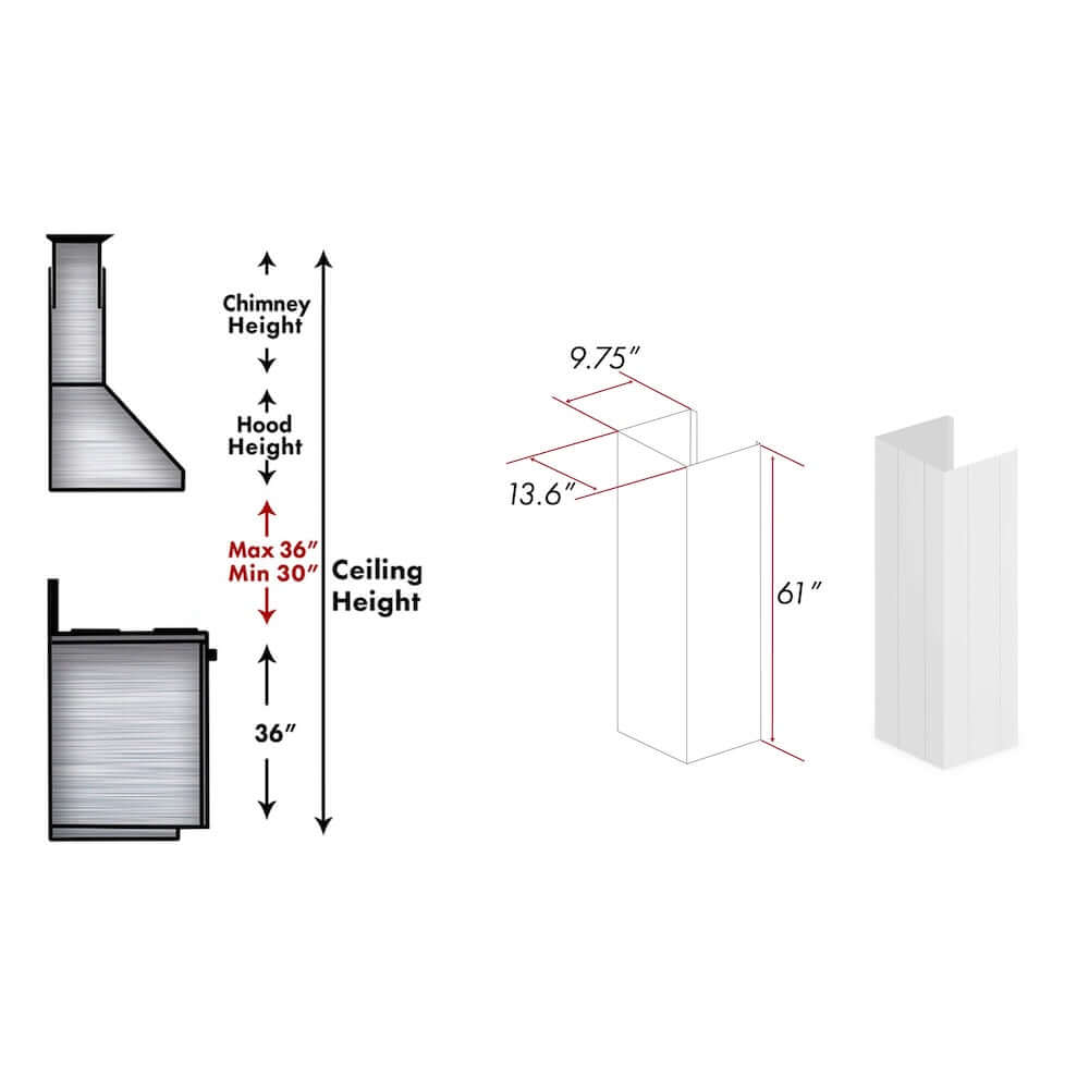 ZLINE 61 in. Shiplap Bright White Wooden Chimney Extension for Ceilings up to 12 ft. (KPWW-E)