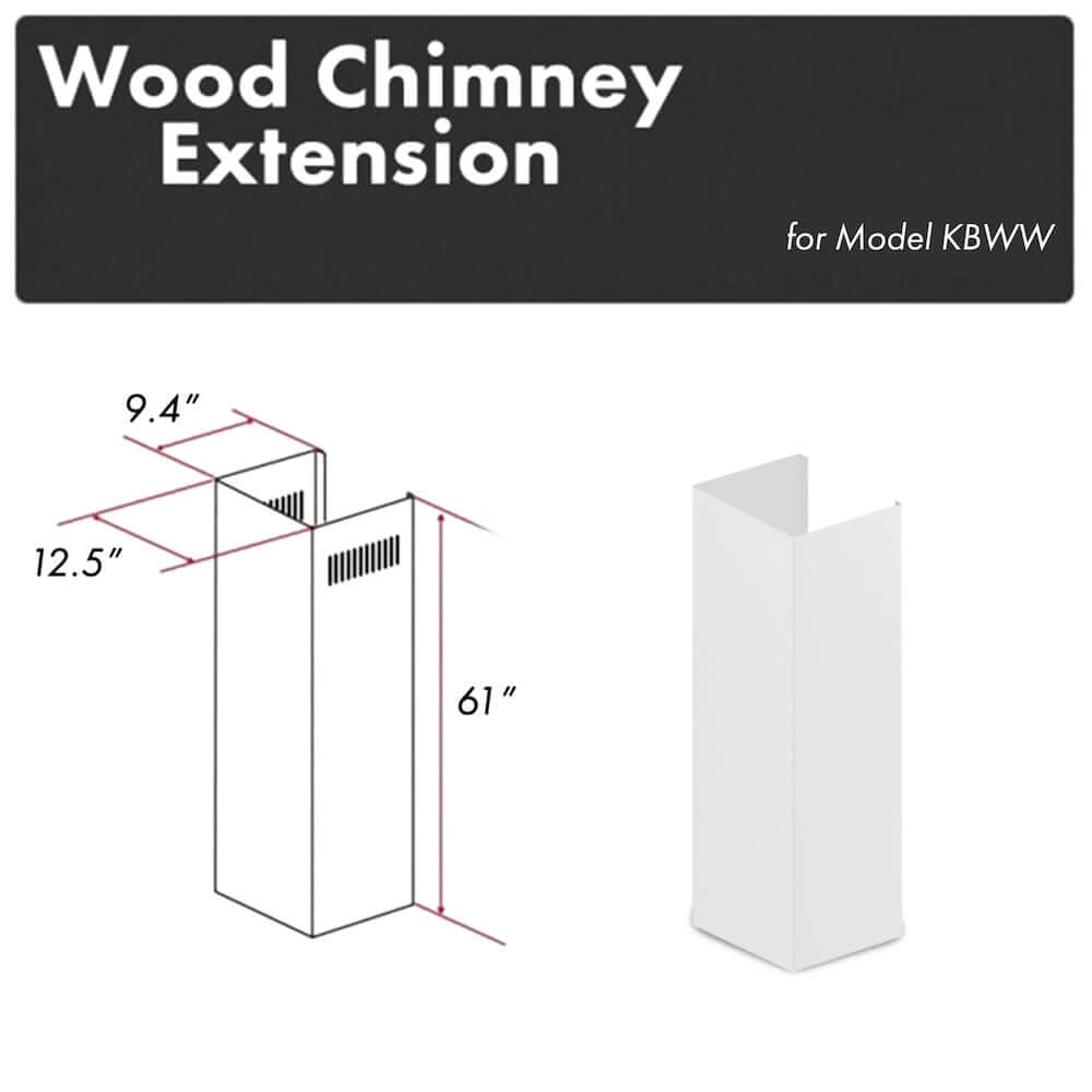 ZLINE 61 in. Smooth Bright White Wooden Chimney Extension for Ceilings up to 12 ft. (KBWW-E)