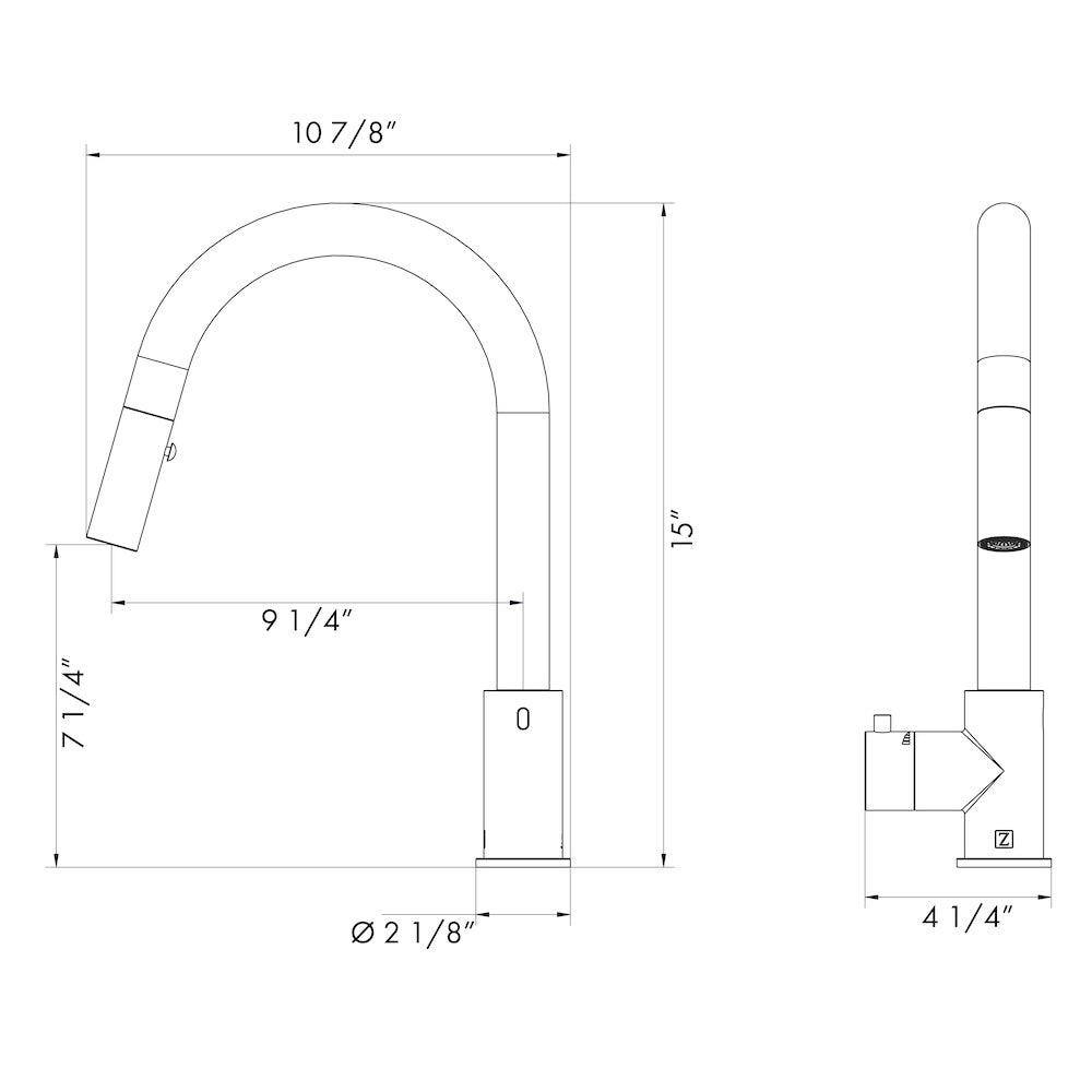 ZLINE Gemini Touchless Kitchen Faucet (GEM-KFS) dimensional diagram.