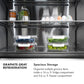ZLINE 36 in. 19.6 cu. ft. Panel Ready French Door Built-In Bottom Freezer Refrigerator with Water Dispenser and Ice Maker with Graphite Gray Interior (GRBIV-36) infographic. Text: Graphite Gray Refrigeration. Spacious Storage. Organize multiple grocery items inside a high-capacity fridge compartment and freezer compartment.