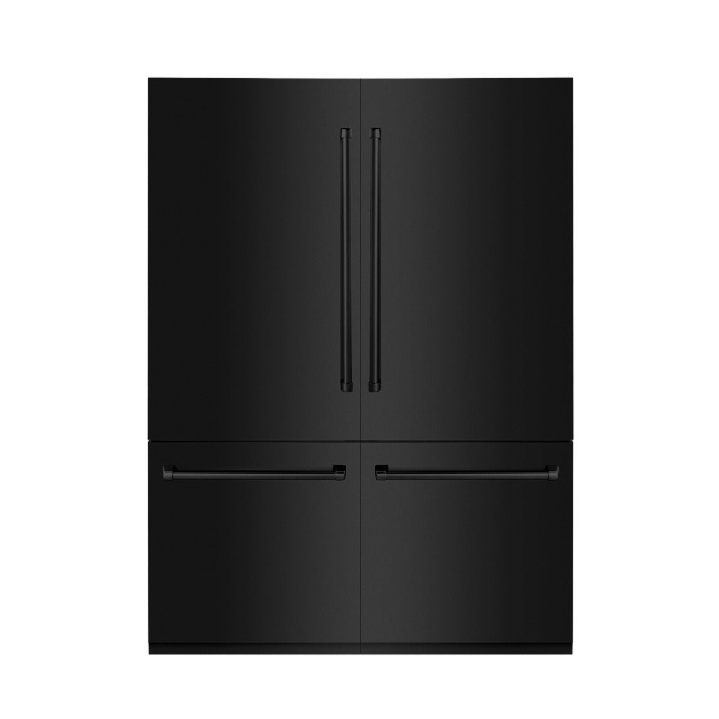 ZLINE 60 in. 32.2 cu. ft. Built-In 4-Door French Door Refrigerator with Internal Water and Ice Dispenser in Black Stainless Steel (RBIV-BS-60) front, closed.