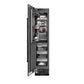 ZLINE 18 in. 8.6 cu. ft. Left Hinge Column Freezer in Black Stainless Steel with Graphite Gray Interior (RCFVL-BS-18) front, open, displaying various frozen food and other items.