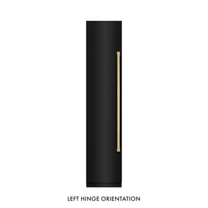 ZLINE Autograph Edition 18 in. 8.6 cu. ft. Left Hinge Column Freezer in Black Stainless Steel with Graphite Gray Interior and Polished Gold Accents (RCFVLZ-BS-18-G) front, closed.