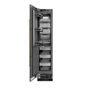 ZLINE Autograph Edition 18 in. 8.6 cu. ft. Left Hinge Column Freezer in Black Stainless Steel with Graphite Gray Interior and Polished Gold Accents (RCFVLZ-BS-18-G) main image.