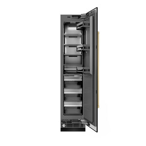 ZLINE Autograph Edition 18 in. 8.6 cu. ft. Right Hinge Column Freezer in Black Stainless Steel with Graphite Gray Interior and Champagne Bronze Accents (RCFVRZ-BS-18-CB) main image.