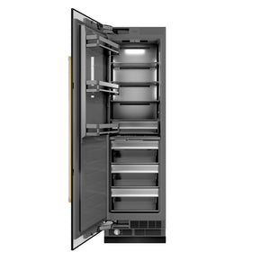 ZLINE Autograph Edition 24 in. 12.4 cu. ft. Column Freezer in Black Stainless Steel with Graphite Gray Interior and Polished Gold Accents (RCFVZ-BS-24-G) main image.