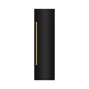 ZLINE Autograph Edition 24 in. 12.5 cu. ft. Column Refrigerator in Black Stainless Steel with Graphite Gray Interior and Champagne Bronze Accents (RCRVZ-BS-24-CB) front, closed.