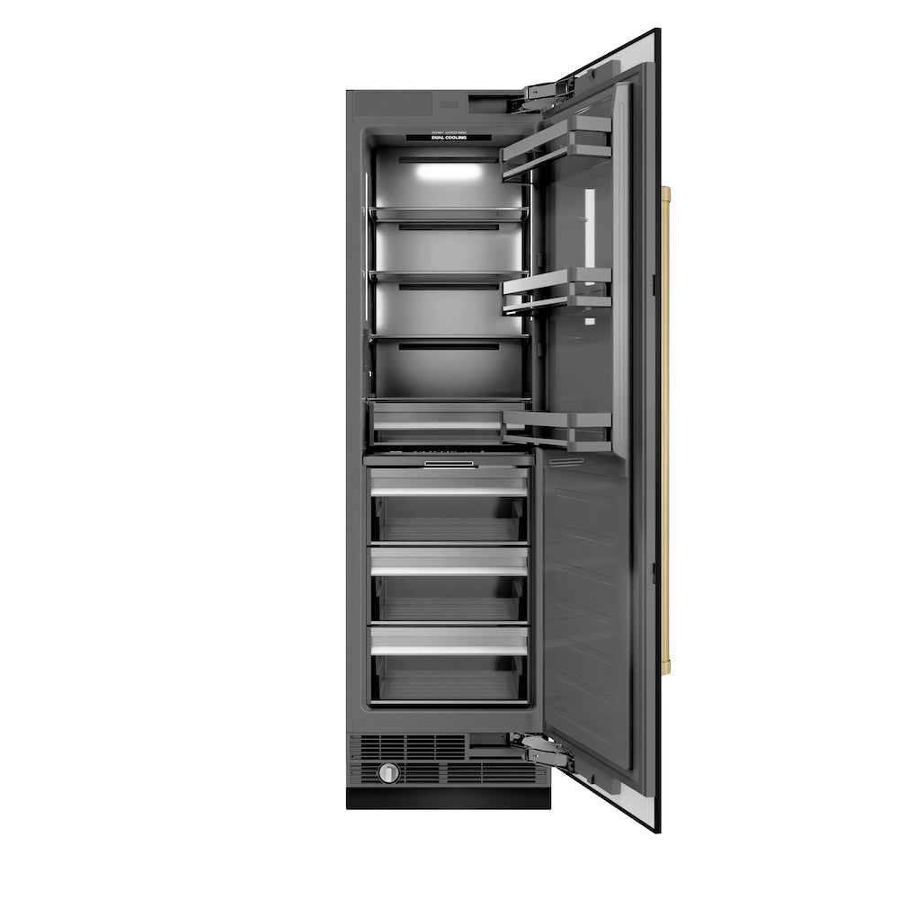 ZLINE Autograph Edition 24 in. 12.5 cu. ft. Column Refrigerator in Black Stainless Steel with Graphite Gray Interior and Champagne Bronze Accents (RCRVZ-BS-24-CB) main image.