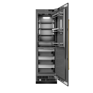 ZLINE Autograph Edition 24 in. 12.5 cu. ft. Column Refrigerator in Black Stainless Steel with Graphite Gray Interior and Polished Gold Accents (RCRVZ-BS-24-G) main image.