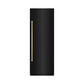 ZLINE Autograph Edition 30 in. 16.7 cu. ft. Column Refrigerator in Black Stainless Steel with Graphite Gray Interior and Polished Gold Accents (RCRVZ-BS-30-G) front, closed.