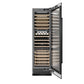 ZLINE 24 in. 12.4 cu. ft. Triple Zone 100 Bottle Column Wine Cooler in Black Stainless Steel (RCWV-BS-24) front, open.