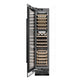 ZLINE 18 in. 9.0 cu. ft. Triple Zone 68 Bottle Left Hinge Column Wine Cooler in Black Stainless Steel (RCWVL-BS-18) front, open.