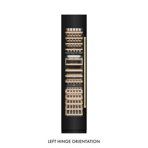 ZLINE Autograph Edition 18 in. 9.0 cu. ft. Triple Zone 68 Bottle Left Hinge Column Wine Cooler in Black Stainless Steel with Champagne Bronze Accents (RCWVLZ-BS-18-CB) main image.