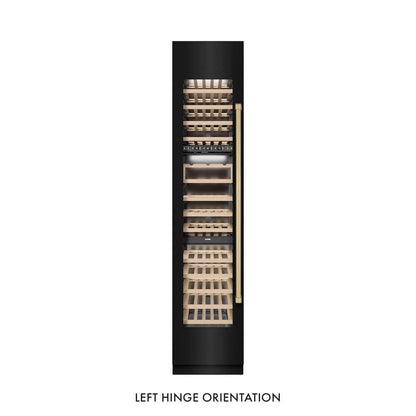 ZLINE Autograph Edition 18 in. 9.0 cu. ft. Triple Zone 68 Bottle Left Hinge Column Wine Cooler in Black Stainless Steel with Champagne Bronze Accents (RCWVLZ-BS-18-CB) front, closed.