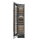 ZLINE Autograph Edition 18 in. 9.0 cu. ft. Triple Zone 68 Bottle Left Hinge Column Wine Cooler in Black Stainless Steel with Champagne Bronze Accents (RCWVLZ-BS-18-CB) front, open.
